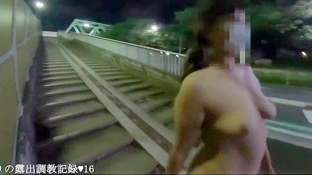 Jav Idol Emiri Walks Naked on Footbridge & Spreads Legs in Public