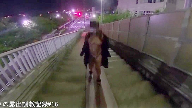 Jav Idol Emiri Walks Naked on Footbridge & Spreads Legs in Public