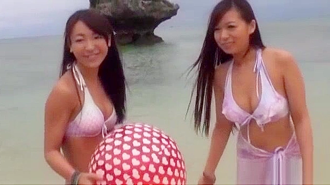 Asian beauties in bikinis have hot pov threesome outdoors