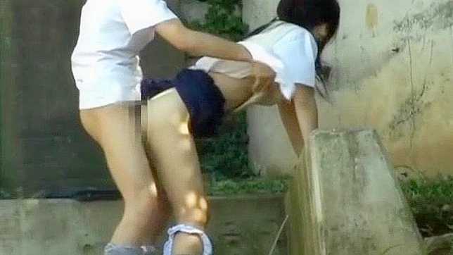 Jav Porn ~ Asian Sweetie and Her Guy Having Sex on Steps Outside