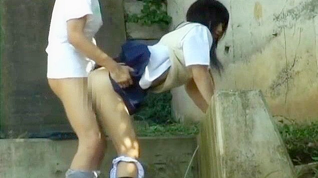 Jav Porn ~ Asian Sweetie and Her Guy Having Sex on Steps Outside