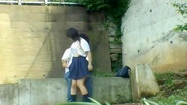 Jav Porn ~ Asian Sweetie and Her Guy Having Sex on Steps Outside