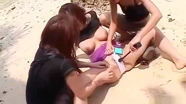 Jav Public Beach BDSM for Lesbian Asian Trio - Voyeur, Fingering, and Rough Sex