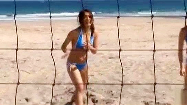 Jav Pornstar Rika Asao in Hot Beach Volleyball Action, Gets Mouthful of Spunk