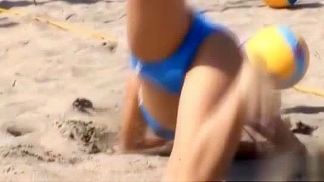 Jav Pornstar Rika Asao in Hot Beach Volleyball Action, Gets Mouthful of Spunk