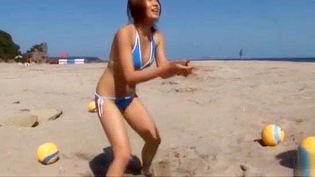 Jav Pornstar Rika Asao in Hot Beach Volleyball Action, Gets Mouthful of Spunk