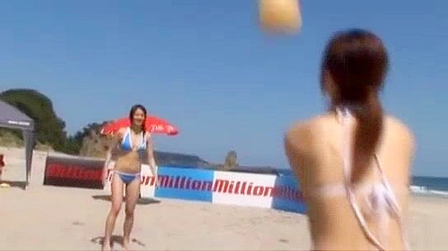 Jav Pornstar Rika Asao in Hot Beach Volleyball Action, Gets Mouthful of Spunk