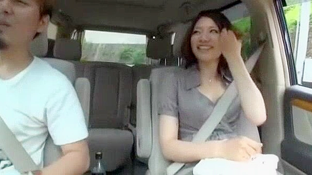 Japanese babe Riko Chitose in mind-blowing masturbation scene on car JAV