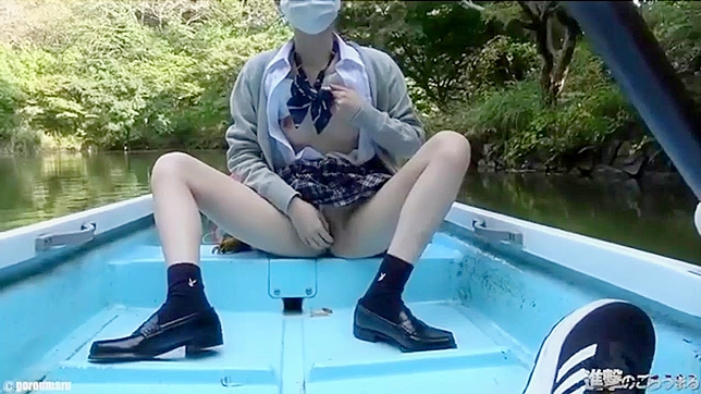 Naughty Japanese Schoolgirl Flashing Her Sweet Vagina by the Lake