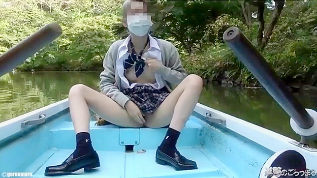 Naughty Japanese Schoolgirl Flashing Her Sweet Vagina by the Lake