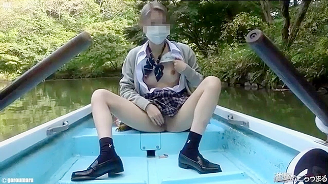 Naughty Japanese Schoolgirl Flashing Her Sweet Vagina by the Lake