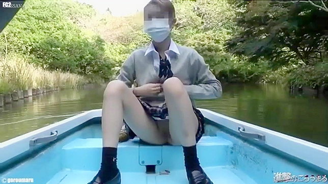 Naughty Japanese Schoolgirl Flashing Her Sweet Vagina by the Lake