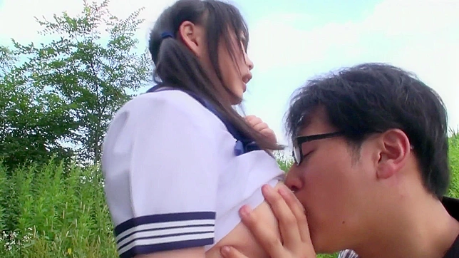 Horny BF Fucks Japanese Teen in Park, Soaks Yellow Panties with Cum!