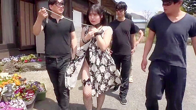 Bitch Slapped in Public, Luscious Japanese Slut with Small Tits Endures Outdoor Bondage