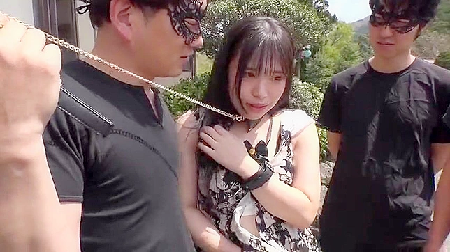 Bitch Slapped in Public, Luscious Japanese Slut with Small Tits Endures Outdoor Bondage