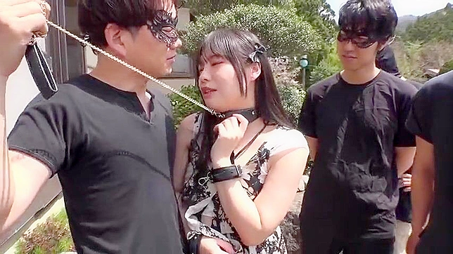 Bitch Slapped in Public, Luscious Japanese Slut with Small Tits Endures Outdoor Bondage