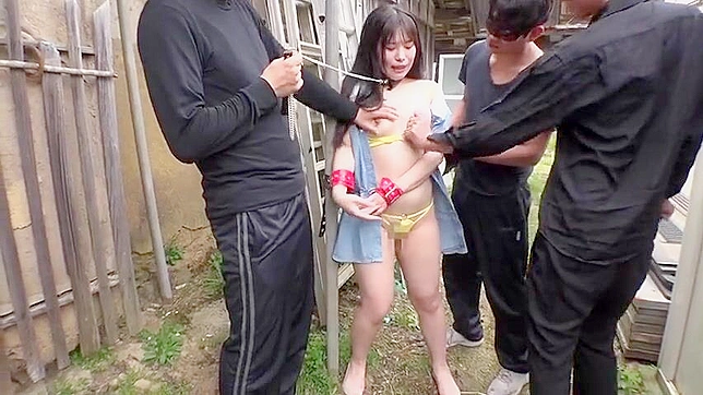 Small boobied luscious japanese bitch gets slapped and fucked in outdoor bondage humiliation!