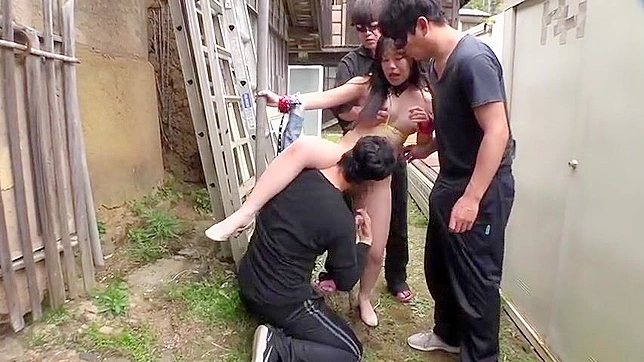 Bitch Slapped and Tied Up! Slutty Japanese Babe with Small Tits Gets Outdoor Humiliation