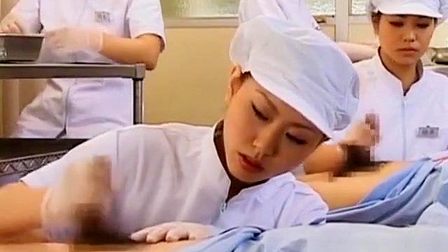 JAV Slutty Nurse Gobbling Down Her Patient's Stiff Cock