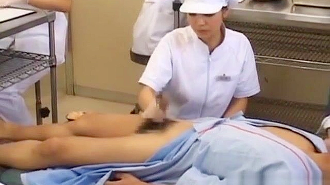 JAV Slutty Nurse Gobbling Down Her Patient's Stiff Cock