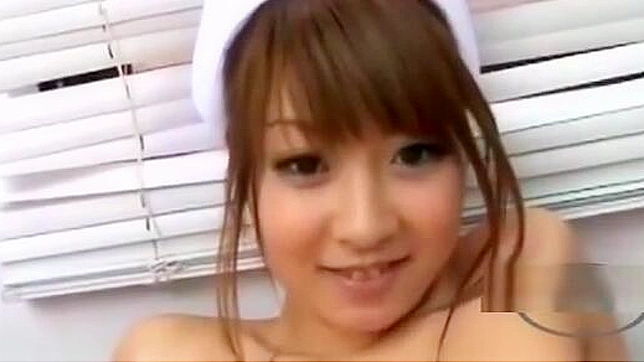 Busty Japanese Nurse babe gets hairy pussy pleased by her horny boyfriend on the bed