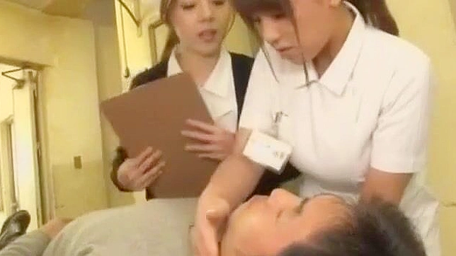 Cute Japanese Nurse teen masturbates before sucking a thick boner