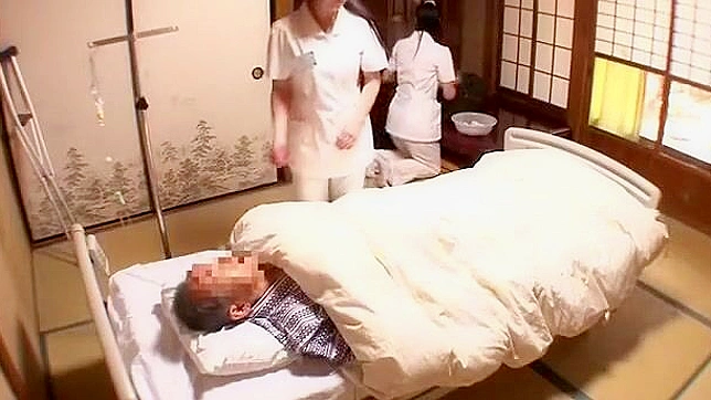 Petite Japanese Nurse babe satisfies a bunch of cocks with ease