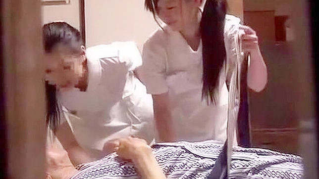 Petite Japanese Nurse babe satisfies a bunch of cocks with ease