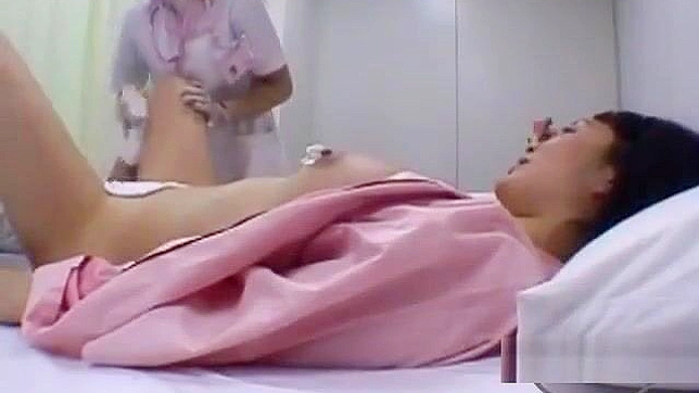 Japanese MILF Gets Her Body Washed and Kisses the Nurse on the Bed