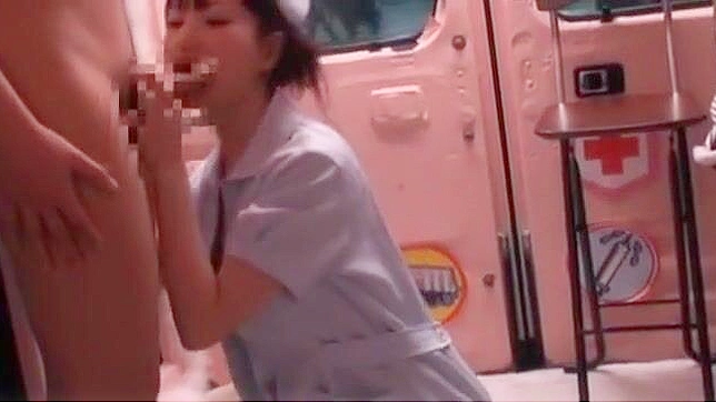 Horny Japanese Nurse redhead moans while riding on a hard cock