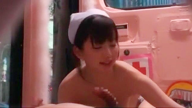 Horny Japanese Nurse redhead moans while riding on a hard cock