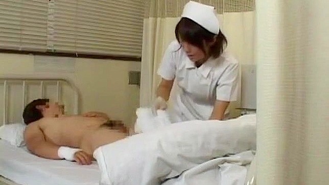 Dirty Japanese Nurse waitress gets her tight holes destroyed and creampied by more clients