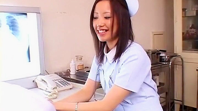 Hot Japanese Nurse babe squirts and gets hairy pussy rammed by her lover