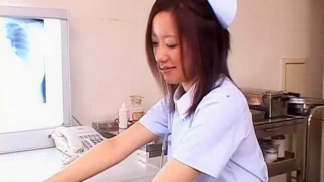 Hot Japanese Nurse babe squirts and gets hairy pussy rammed by her lover