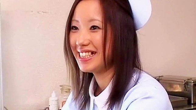 Hot Japanese Nurse babe squirts and gets hairy pussy rammed by her lover