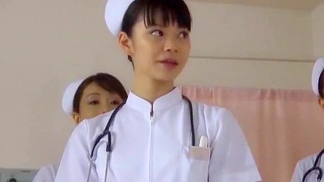 Cute Japanese Nurse Girl Teases Guy with in a Row Handjob After Watching Him Jerk off and Cum.