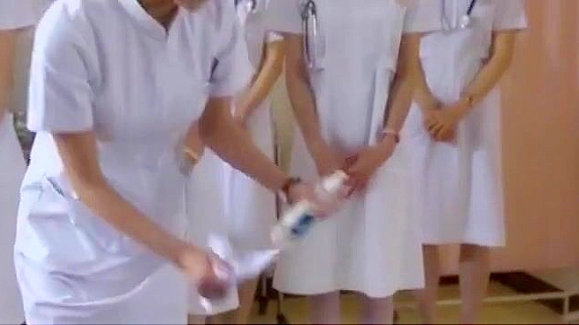 Cute Japanese Nurse Girl Teases Guy with in a Row Handjob After Watching Him Jerk off and Cum.