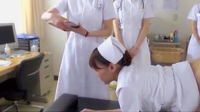 Cute Japanese Nurse Girl Teases Guy with in a Row Handjob After Watching Him Jerk off and Cum.