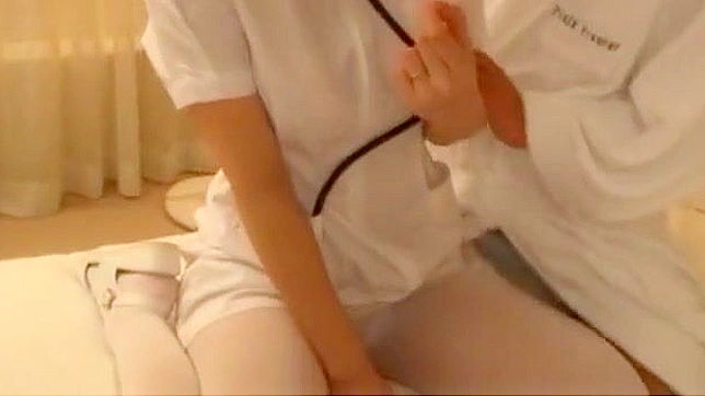 Cute Japanese Nurse teen masturbates before sucking a thick boner