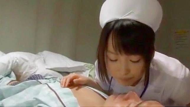 Attractive Japanese Nurse lady masturbates while munching a throbbing dick