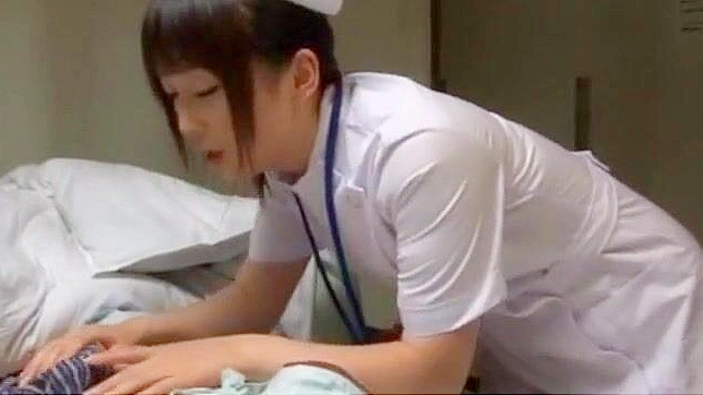 Attractive Japanese Nurse lady masturbates while munching a throbbing dick