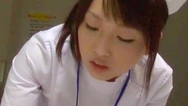 Attractive Japanese Nurse lady masturbates while munching a throbbing dick