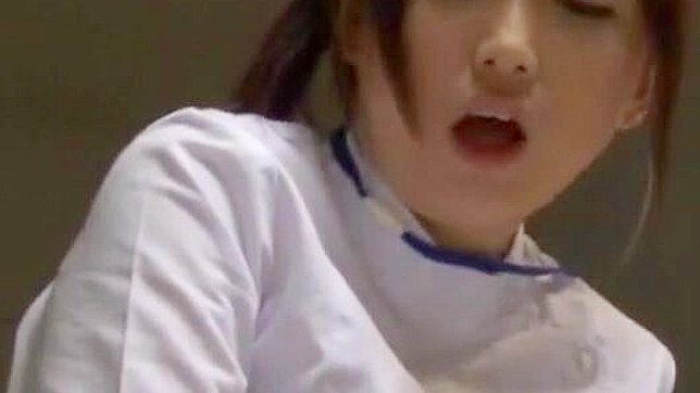 Attractive Japanese Nurse lady masturbates while munching a throbbing dick