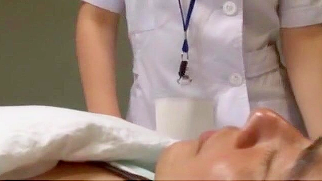 Attractive Japanese Nurse lady masturbates while munching a throbbing dick