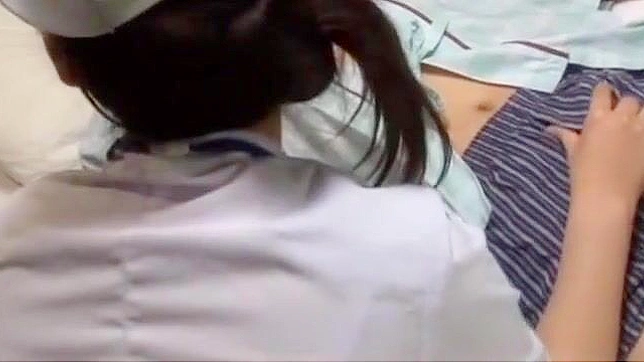 Attractive Japanese Nurse lady masturbates while munching a throbbing dick