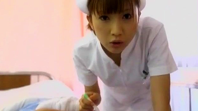 Sweet Japanese Nurse redhead enjoys a bath with her man before sucking him off