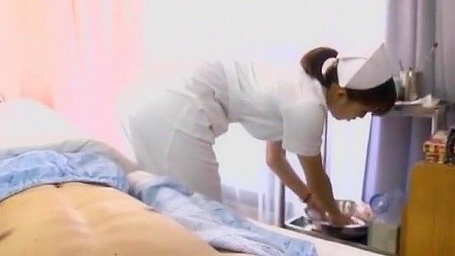 Sweet Japanese Nurse redhead enjoys a bath with her man before sucking him off