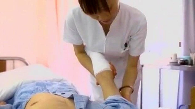 Sweet Japanese Nurse redhead enjoys a bath with her man before sucking him off