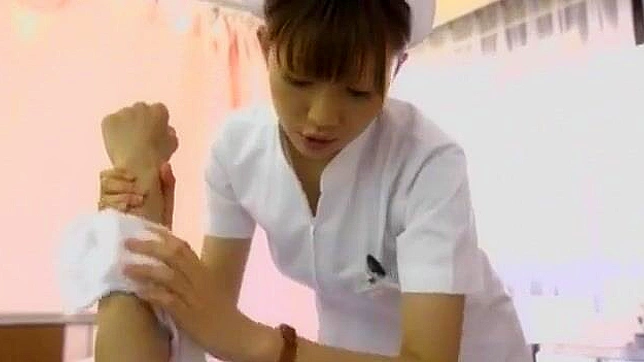 Sweet Japanese Nurse redhead enjoys a bath with her man before sucking him off