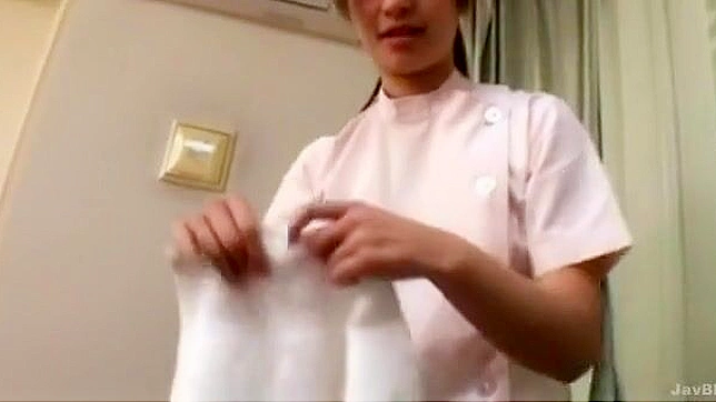 Adorable Japanese Nurse teen enjoys having a hard cock in her hairy pussy